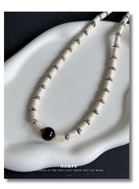 海边项链度假风天然石串珠项链女小众设计感高级锁骨链颈链配饰