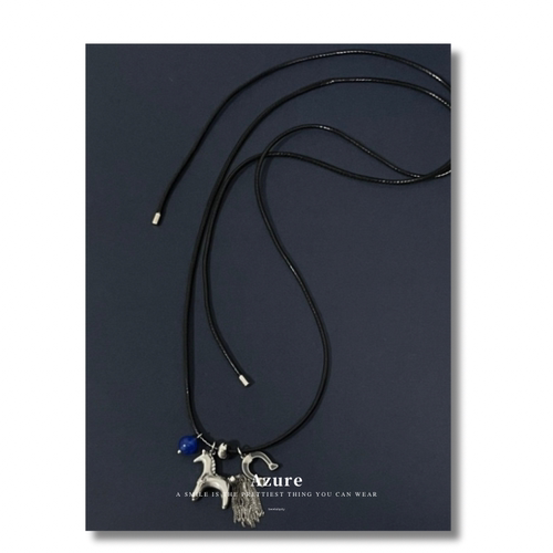 桑尼多小马流苏吊坠黑绳项链女网红同款可抽拉调节立体可爱狗项饰