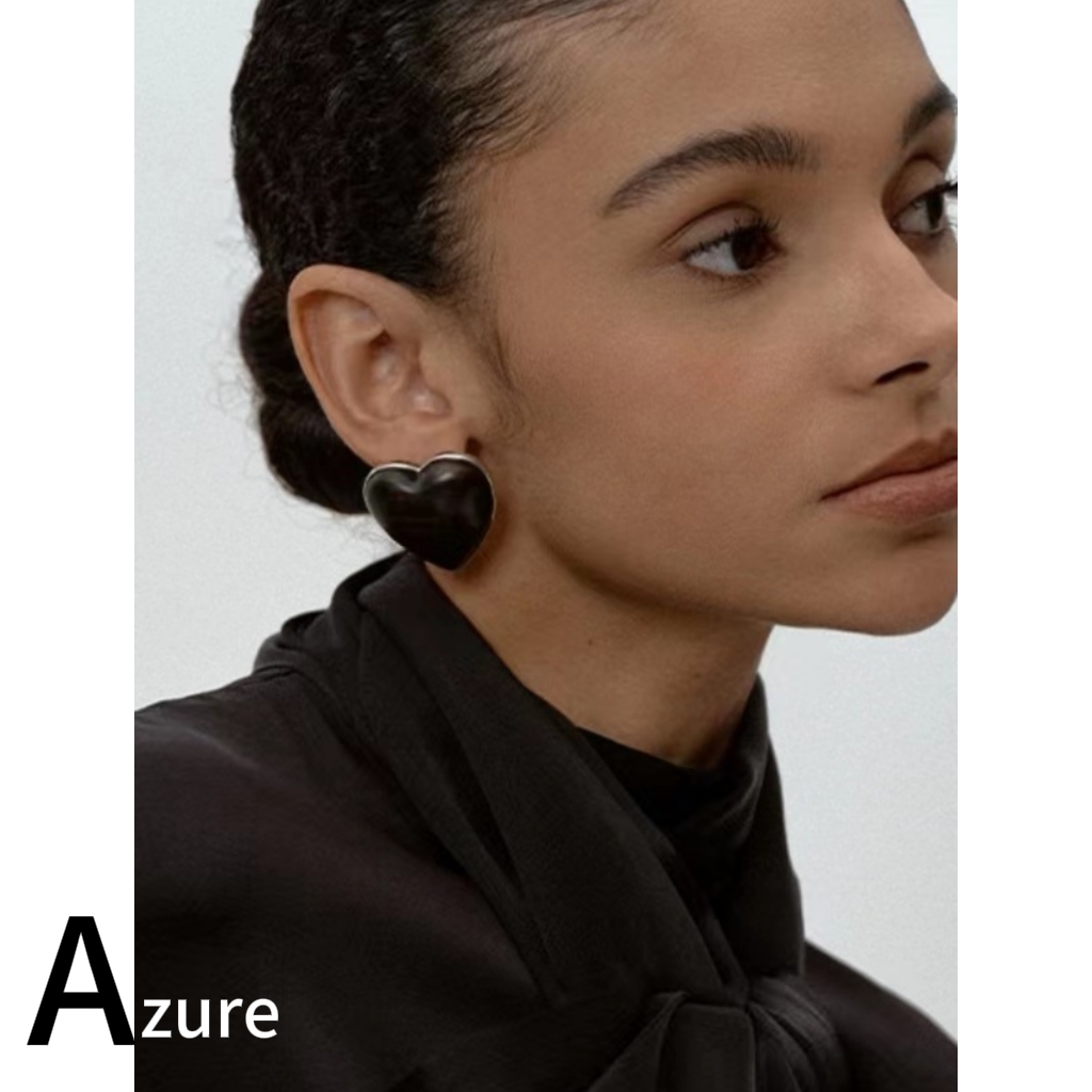 时尚潮流黑色檀木爱心吊坠项链小众百搭设计师秋冬个性木质耳环