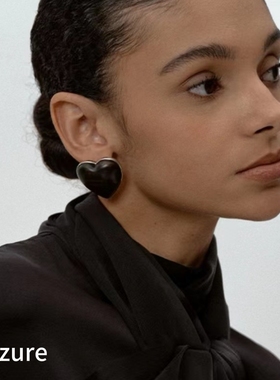 时尚潮流黑色檀木爱心吊坠项链小众百搭设计师秋冬个性木质耳环