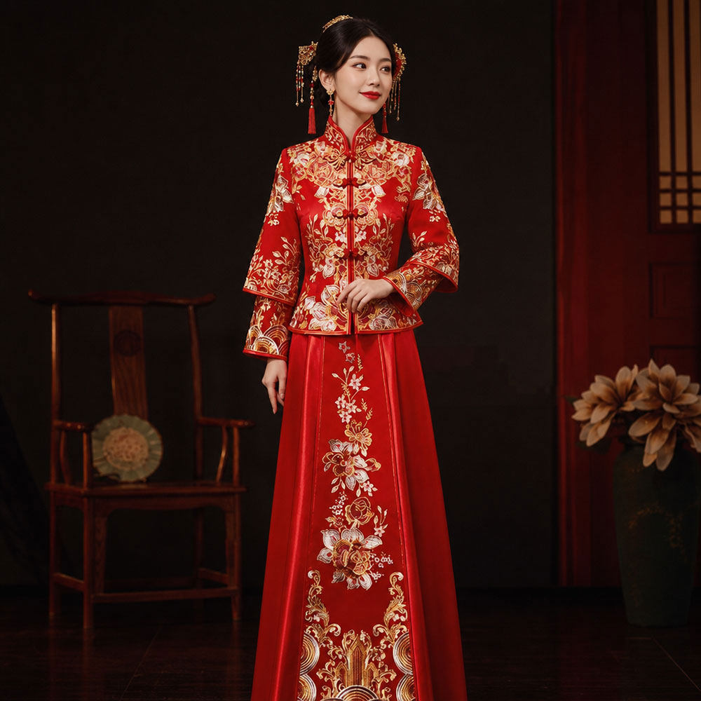 秀禾服新娘2019新款敬酒服婚纱中式中国风结婚礼服凤冠霞帔女秀禾