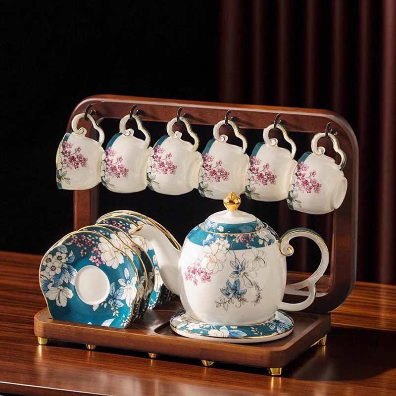 中式茶具套装带架子礼盒装下午茶杯陶瓷茶壶整套轻奢高档礼物送礼