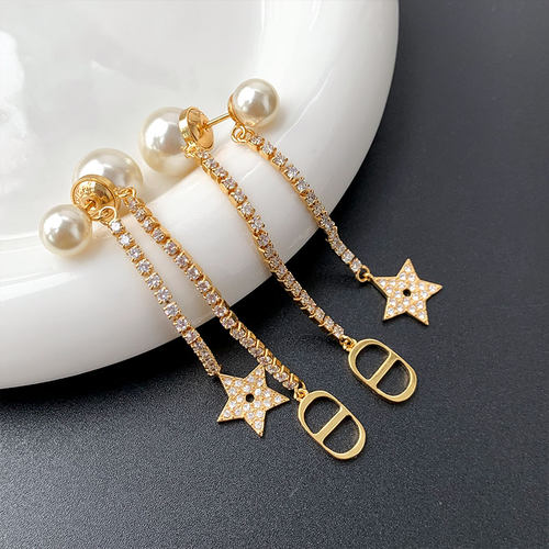 奥米迪奥CD长款星流苏钻珍珠耳钉