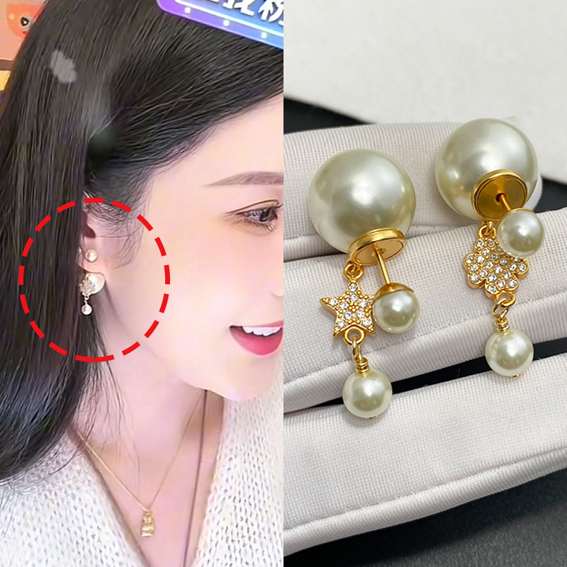 奥米迪奥四叶草不对称珍珠耳钉女