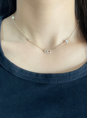 奥米迪奥CD小米珠镶钻珍珠项链女