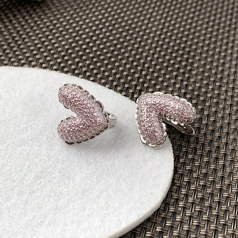 奥米迪奥爱心粉钻耳扣甜美小众设计高级感耳钉气质简约耳环S925银