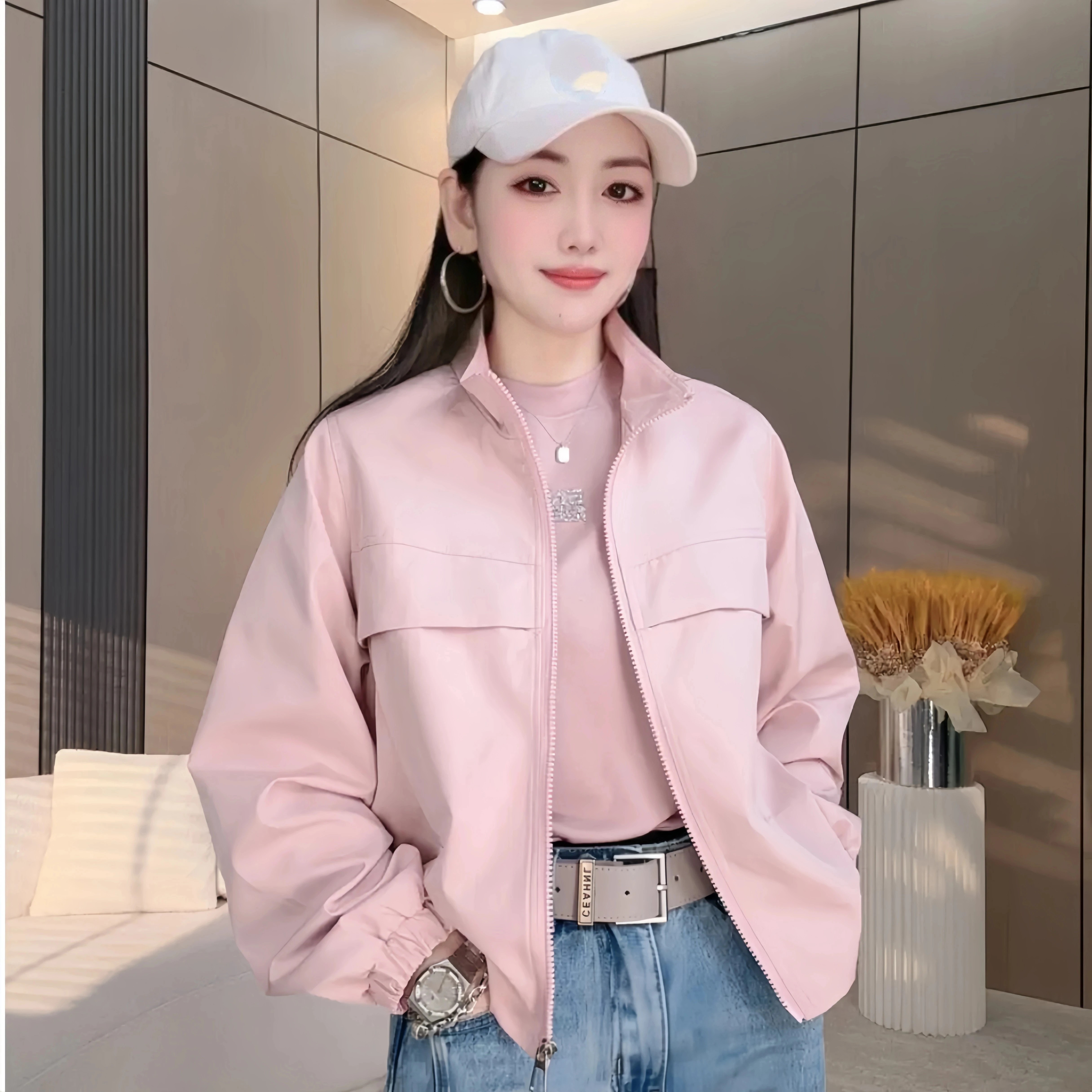 立领夹克休闲纯色短款外套上衣女