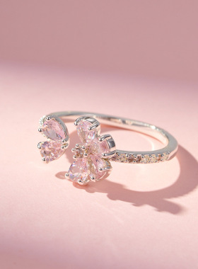 仙女微镶锆石花朵开口戒指精致叠戴神器灵动可调节食指戒指环