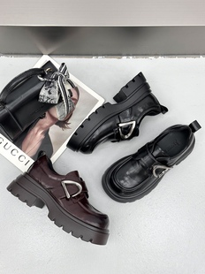 2025秋冬新款厚底乐福鞋加绒款女百搭时尚女鞋超级软皮舒适