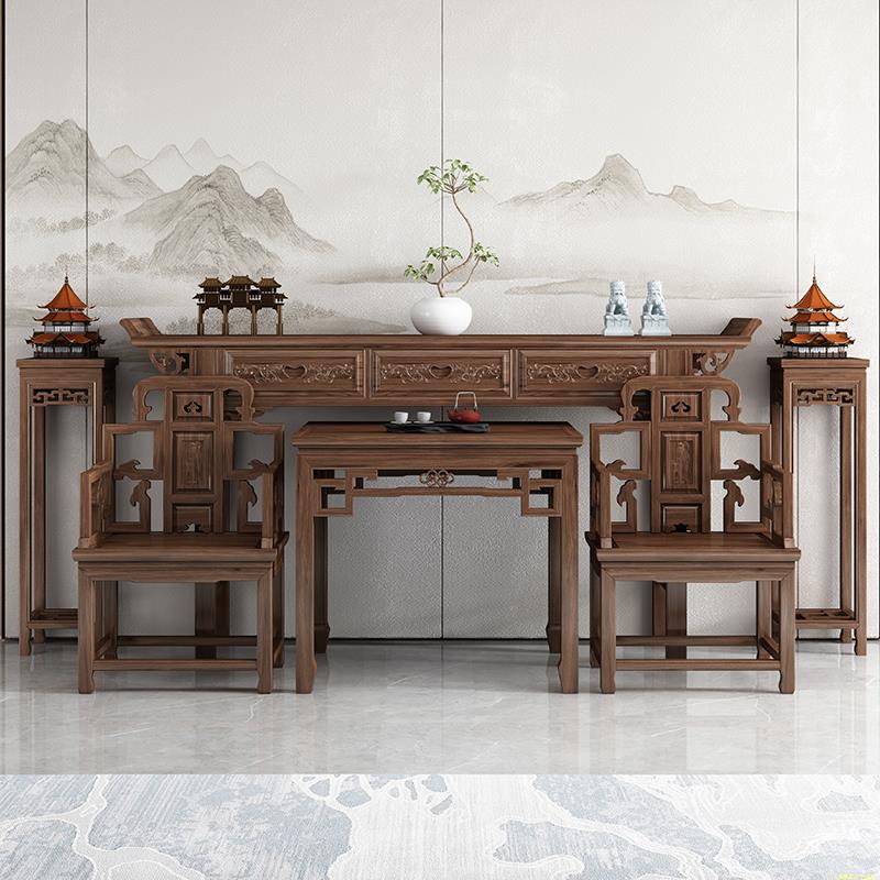 新中式实木中堂六件套农村条案供桌四件套堂屋仿古八仙桌玄关桌