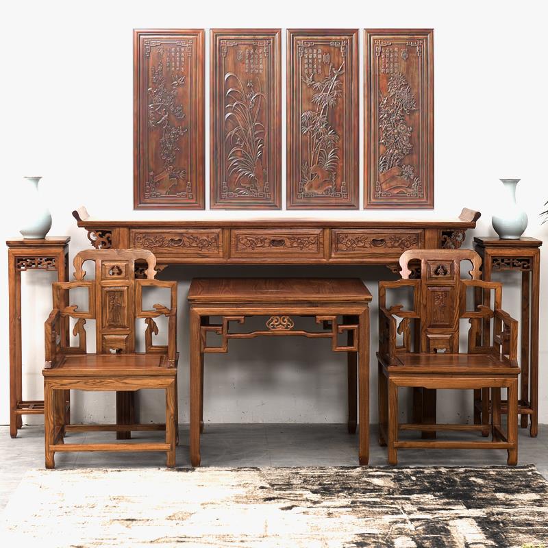 实木供桌中堂四六件套家具榆木八仙桌条案农村堂屋玄关佛台条案