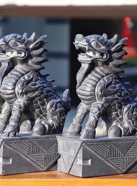 石雕麒麟一对青石家用石头麒麟神兽原石雕刻客厅庭院门口公司摆放