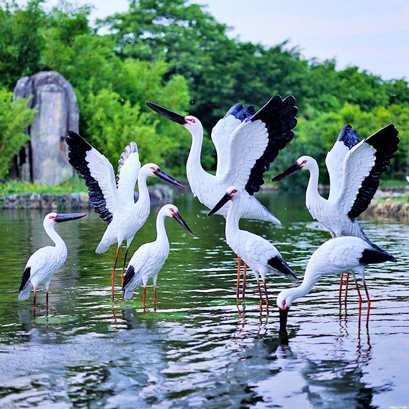仿真白鹳雕塑玻璃钢白鹤白鹭摆件水池户外鸟装饰园林景观仙鹤模型