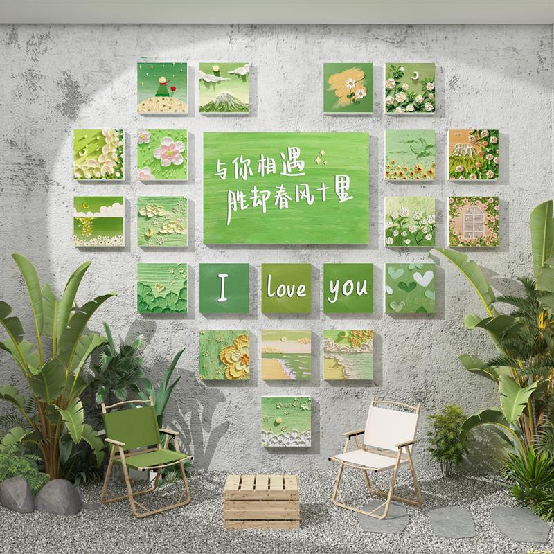 网红拍照区鲜花店软装饰画布置打卡造场背景墙面咖啡氛围春天季日