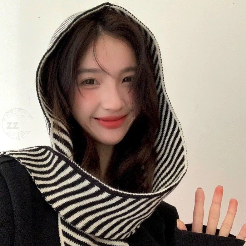 多种风格秋冬韩版条纹帽子围巾一体女保暖披肩围脖毛线针织帽连帽