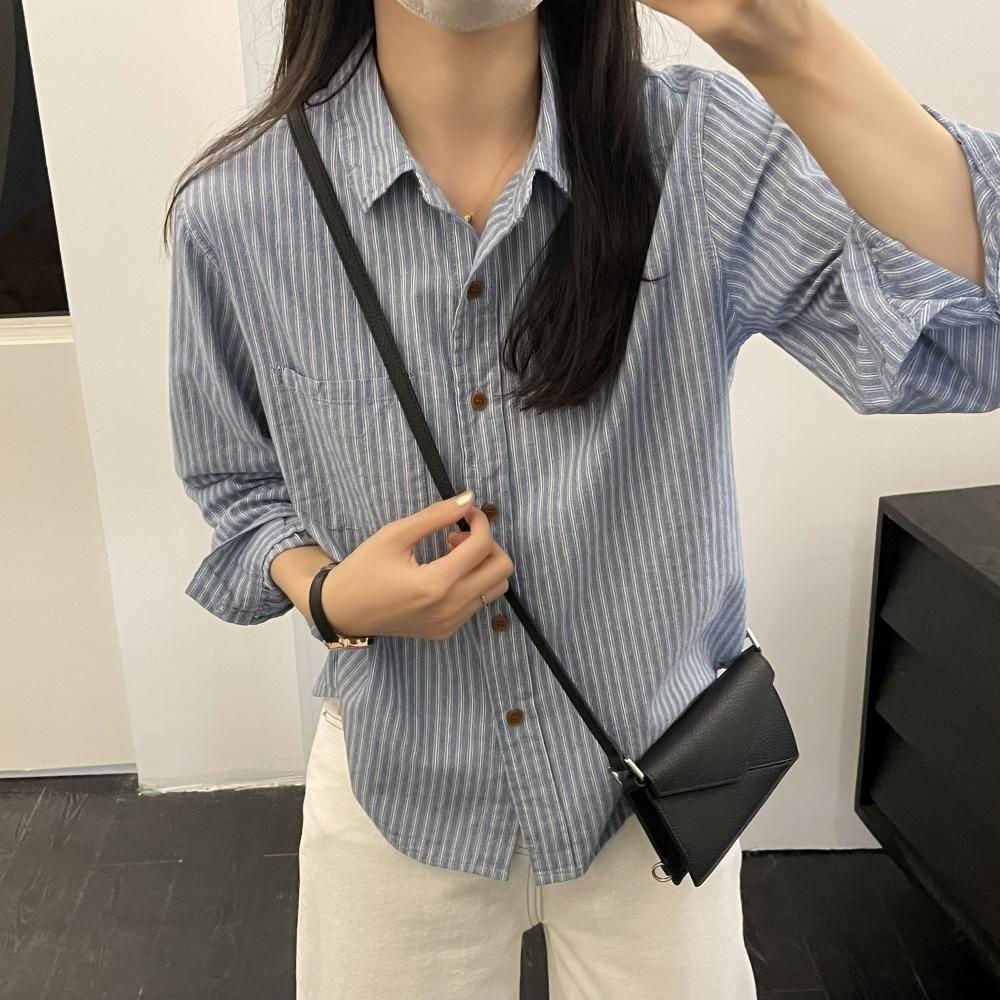 衬衫女2026早春新款高级感轻奢减龄洋气复古港风穿搭宽松条纹衬衣