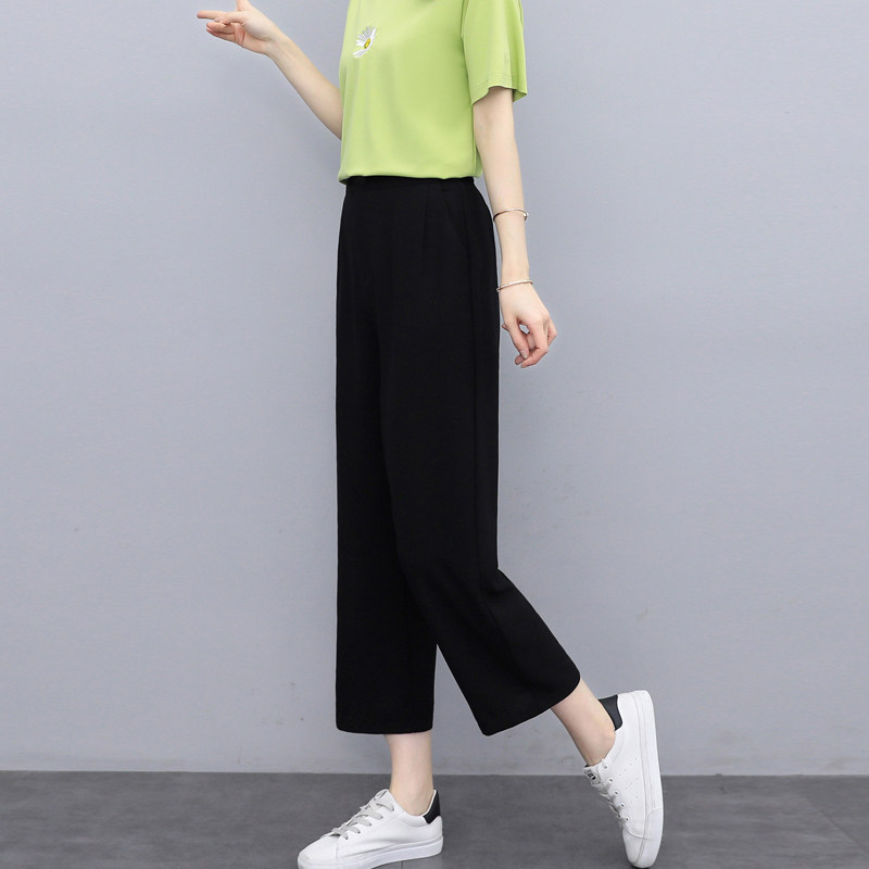 黑色冰丝直筒阔腿裤女2025春夏季新款薄款小个子显瘦七分子