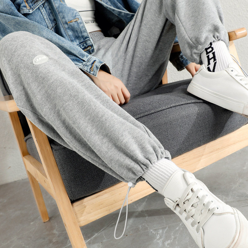 灰色运动裤女宽松束脚秋冬外穿直筒阔腿裤子春秋休闲拖地加绒卫裤