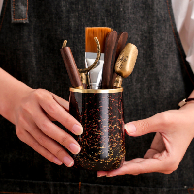 桌面笔筒仿大漆工艺茶道六君子套装实木茶夹茶勺功夫茶具茶盘配件