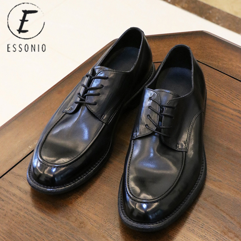 ESSONIO复古英伦风商务休闲男士皮鞋系带圆头大头真皮手工德比鞋
