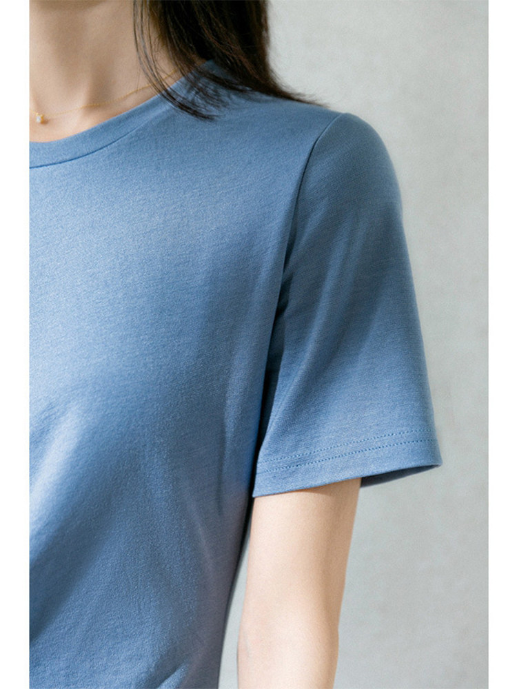 SUMMER 2024 NEW KOREAN VERSION SIMPLE TEMPERAMENT SHORT SLEEVE WAIST BLUE CREW NECK SLIT T-SHIRT DRESS SKIRT GIRLS