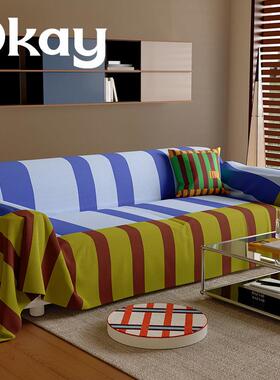 okay覆古条纹 沙发巾四季通用韩系全包式沙发盖布套罩ins简约百搭
