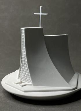 路思义教堂建筑模型桌面书架装饰微景观摆件摄影道具商业软装礼物