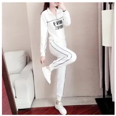 胖MM大码女装2026年休闲运动套装女秋新款时尚白色卫衣两件套