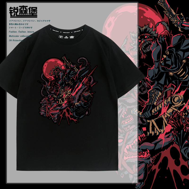 血源诅咒游戏周边老猎人潮牌ps5联名主机短袖T恤夏男纯棉上衣宽松