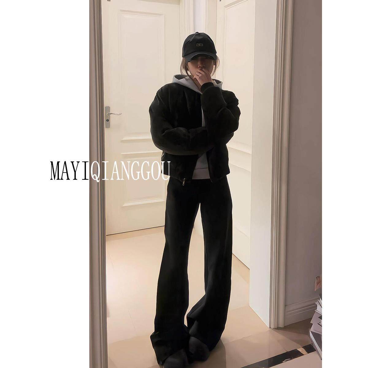 175高个子加长黑色直筒西装阔腿裤女高腰垂感宽松显瘦休闲拖地裤