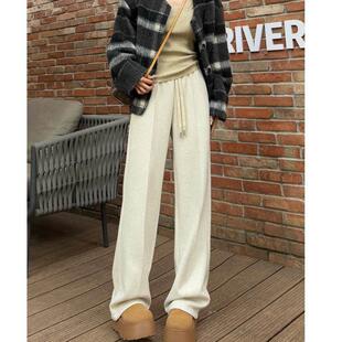 白色直筒裤女秋冬季高腰垂感棉羊毛高级感西装裤拖地加厚直筒裤