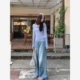 无托腹显瘦直筒长裤 巨修腿型 宽松休闲阔腿牛仔裤 子春秋款 孕妇裤