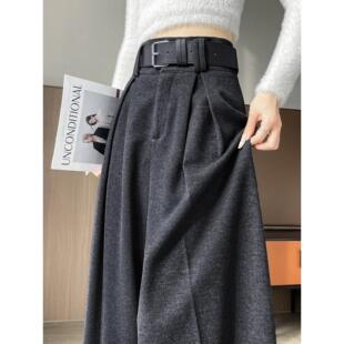高级感加绒加厚灰色毛呢西装裤女秋冬季宽松显瘦垂感拖地阔腿裤裙