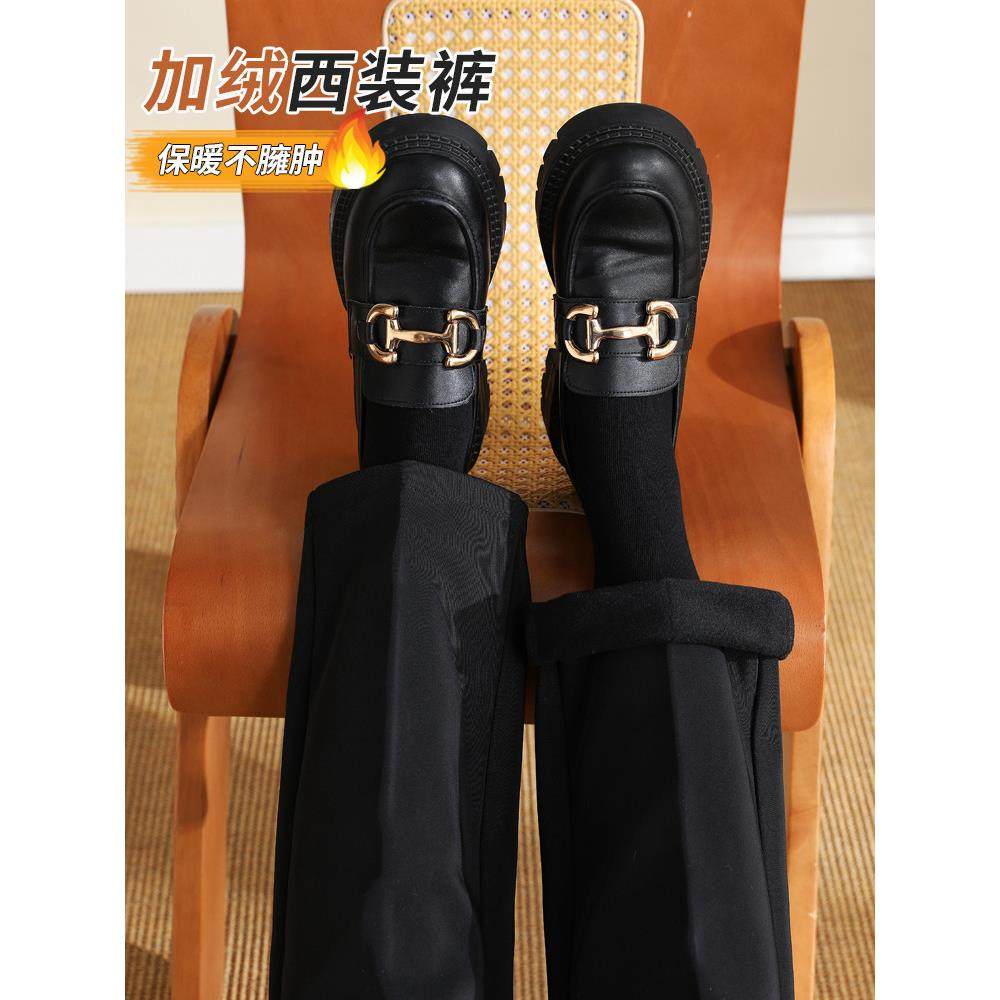 加绒西装裤女秋冬2025新款职业显瘦直筒九分小个子黑色休闲烟管裤