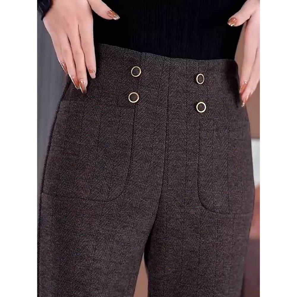 毛呢西装裤女秋冬高级感垂感保暖中年妈妈冬季加绒高端毛呢微喇裤