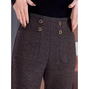 毛呢西装裤女秋冬高级感垂感保暖中年妈妈冬季加绒高端毛呢微喇裤