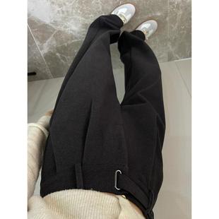 高个子加长加绒毛呢直筒裤女秋冬季新款高腰宽松阔腿休闲西装裤子