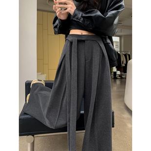 高腰垂感直筒休闲拖地裤 女秋冬2025新款 阔腿裤 高级感灰色毛呢西装