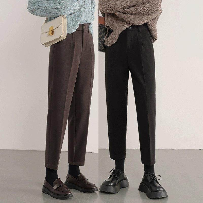 西装毛呢裤2025新款女春秋小个子萝卜裤黑色夏季薄款哈伦烟管裤子