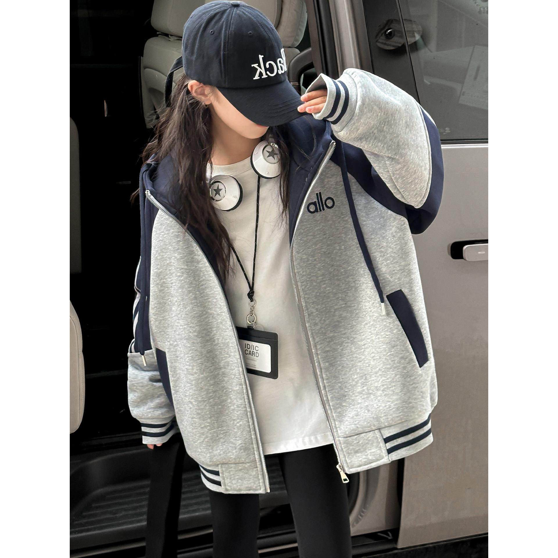 女童秋冬加厚外套洋气儿童深秋二棉卫衣加棉厚款女大童连帽棒球服