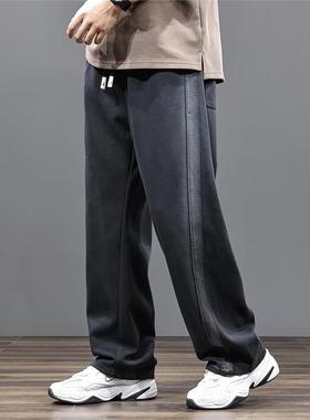 胖胖火星大码男装松紧腰复古直筒休闲裤加肥加大宽松阔腿运动长裤