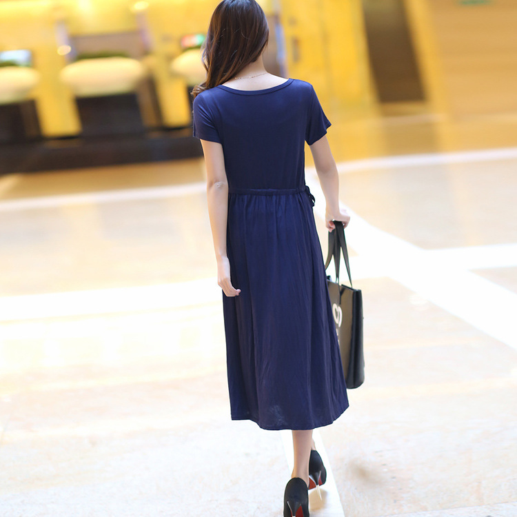 19春夏装款莫代尔短袖连衣裙女抽绳大码气质显瘦打底大摆长裙韩版|ruв категории Женская одежда, платье - от Buy2taobao.com для оказания профессиональной услуги покупки агента Taobao