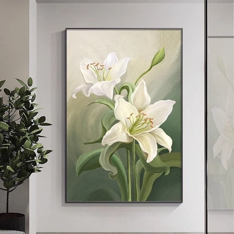 百合花玄关挂画花卉现代简约高级