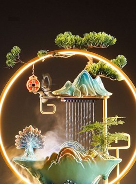 新中式国风招财创意循环流水装饰A客厅茶桌办公室摆件开业乔迁礼