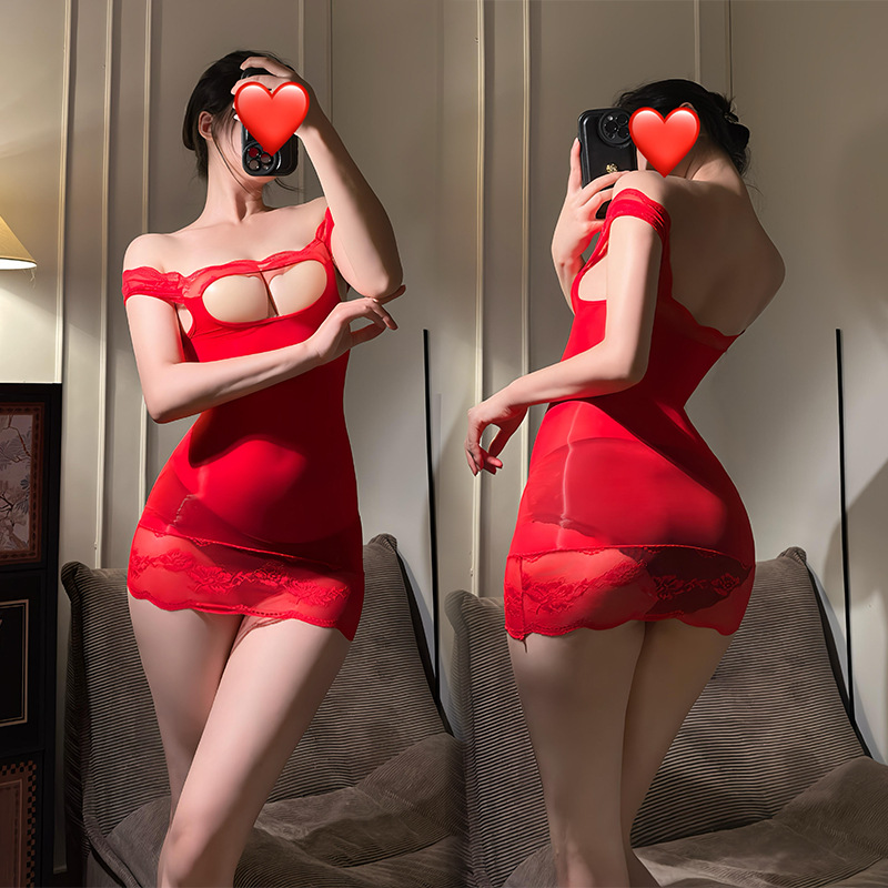 油亮无缝丝袜包臀裙性感蕾丝边