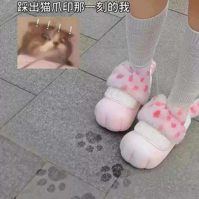 谁的猫爪印~棉拖鞋宿舍学