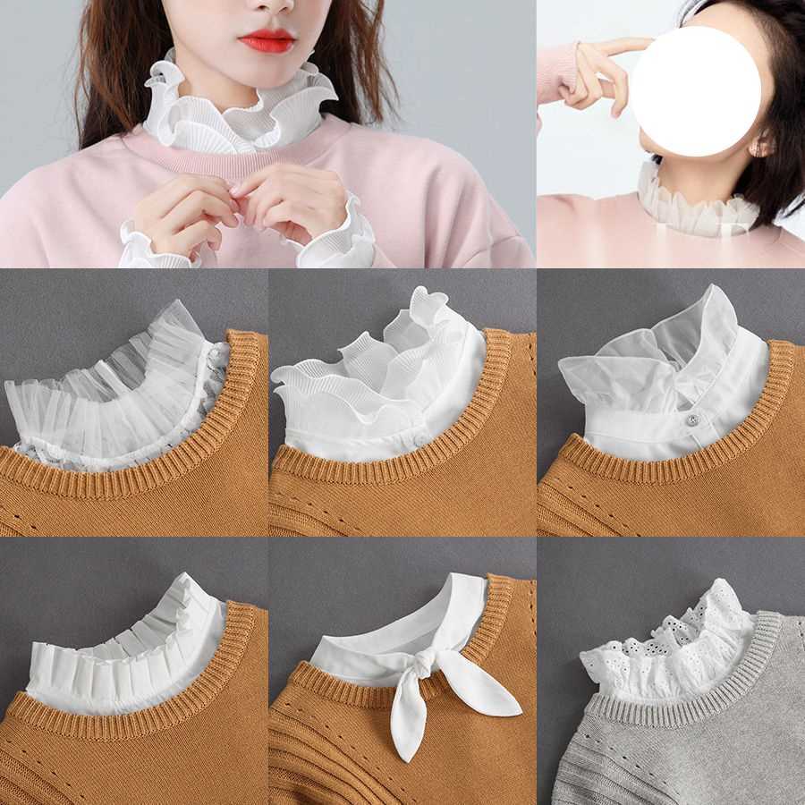 花边假领子女搭配毛衣卫