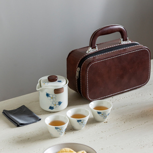 旅行茶具套装 便携式 快客杯一壶三杯盖碗户外功夫茶具泡茶杯礼盒装