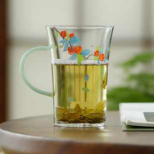 柿柿如意玻璃杯加厚耐热高硼硅玻璃办公杯绿茶杯家用办公室泡茶杯