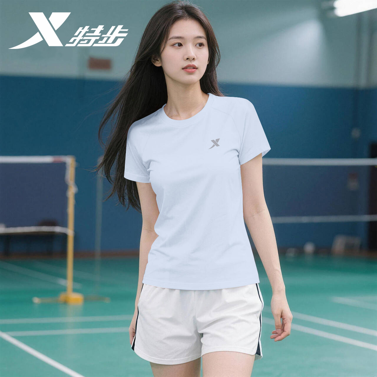 特步速干冰丝透气短袖T恤女图片